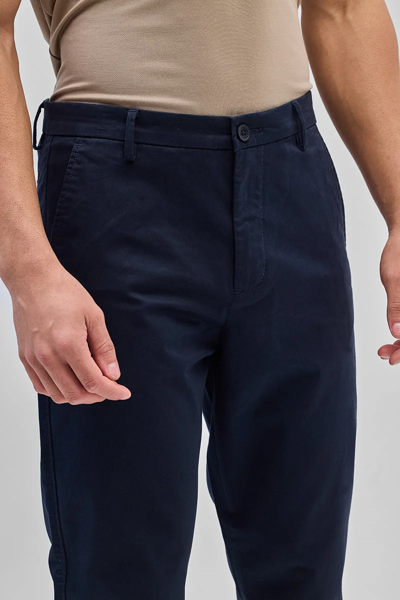 Snitch Navy Navy Slim Fit Trousers for Men | Best Price UAE